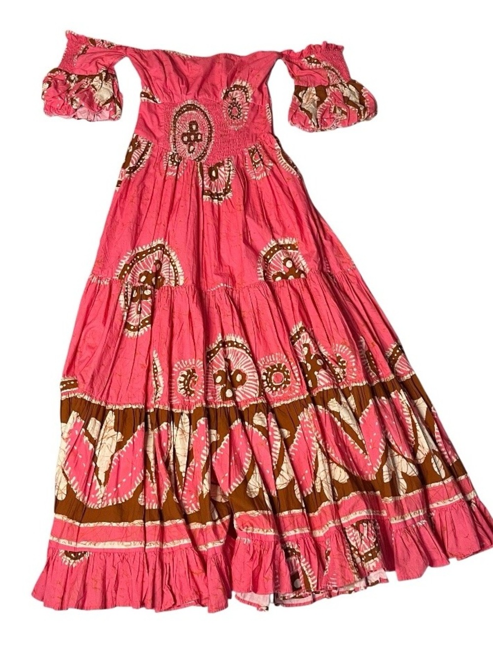LOVE THE LABEL Anthropologie Pink Paisley Dress Off The Shoulder Maxi Size Small - Picture 5 of 12